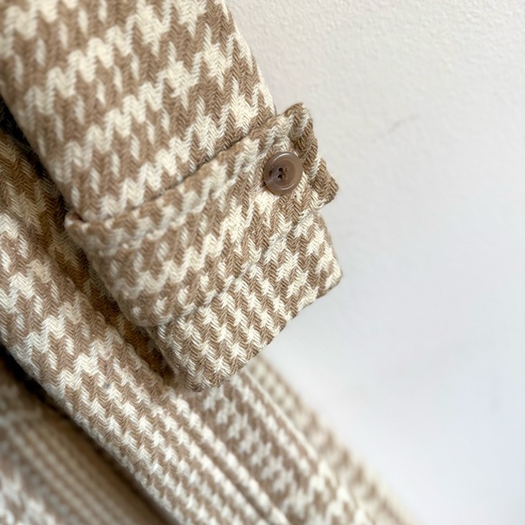 Vintage J. Crew Houndstooth long Wool Coat Tan Cream Size 4 P Checkered belted - Picture 6 of 16